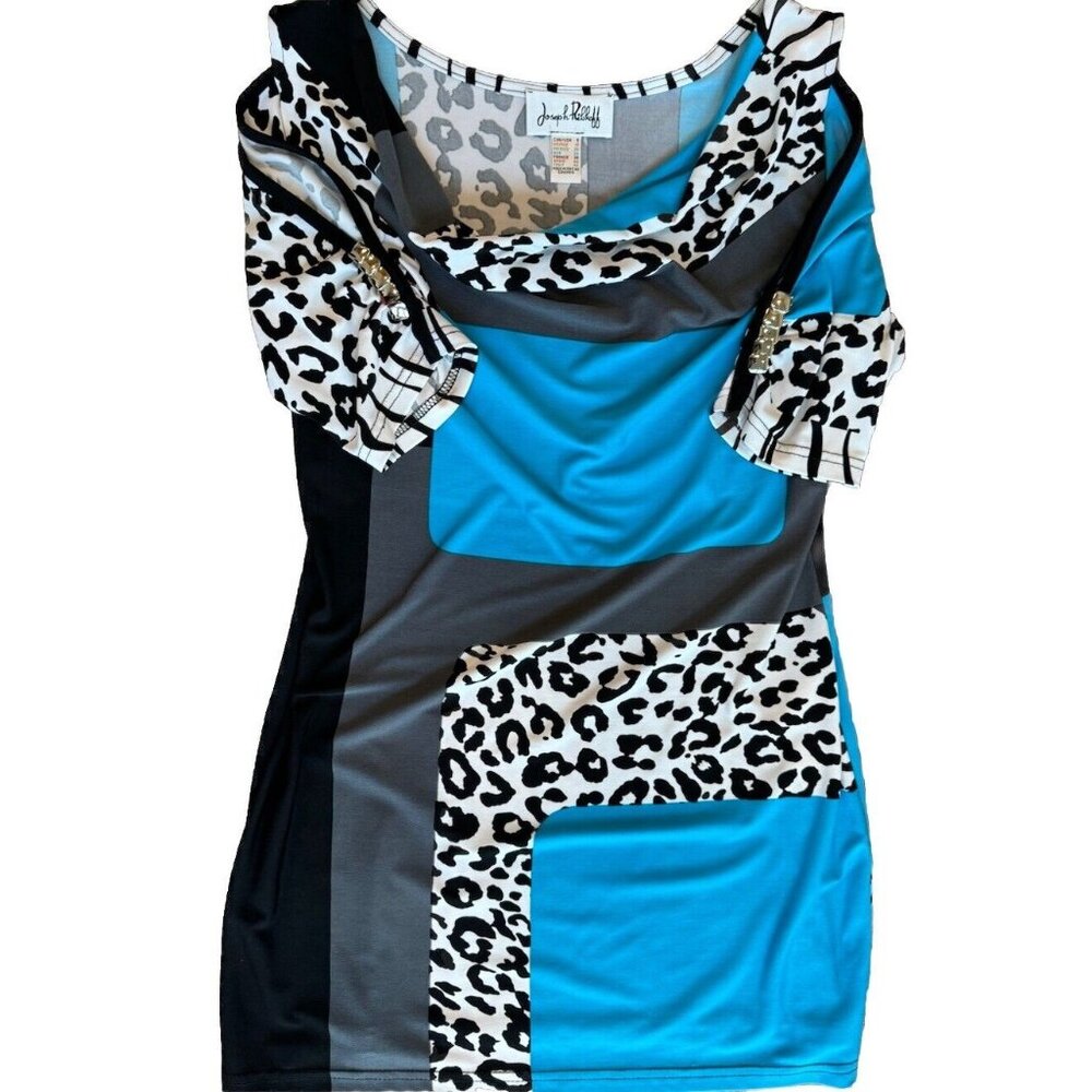Joseph Ribkoff A-Line Party Dress Black White Print Blocks Sleeveless V-Neck 10